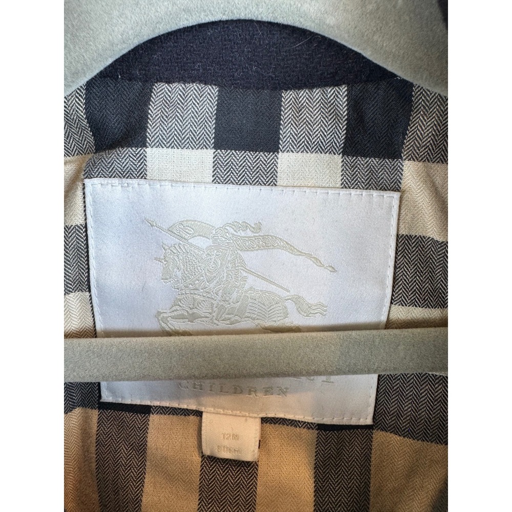 NWOT Burberry Pea Coat Kids 12M Black Wool Cashmere Double Breasted Nova Check - Picture 3 of 14
